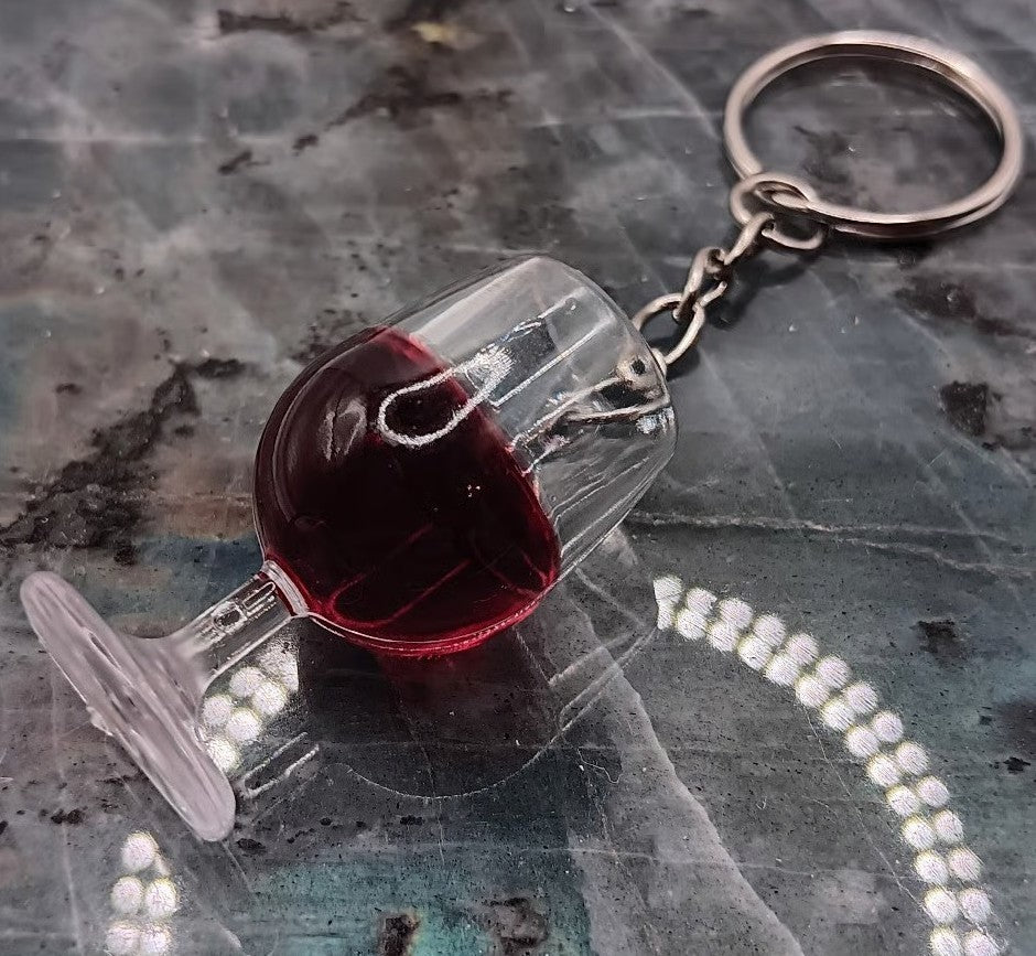 Mini Red Wine Drink Glass Shaped Keyring Premium Keychain Gift UK