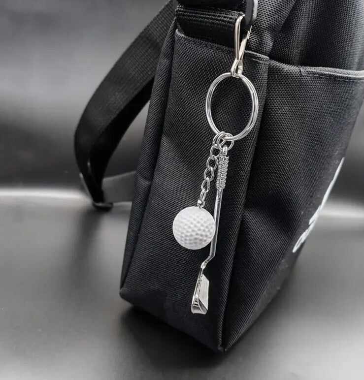 Mini Metal Golf Club & Ball Shaped Keyring Premium Keychain Gift UK