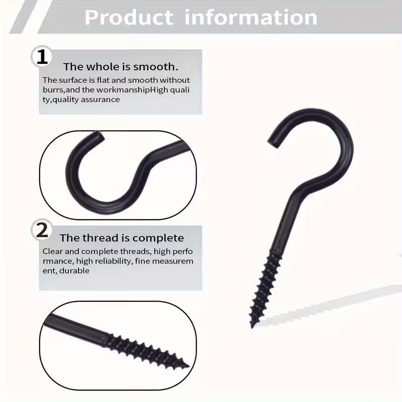 5 x Black 5cm Metal Cup Hooks Screws Ceiling Screw In Heavy Duty Wood DIY UK