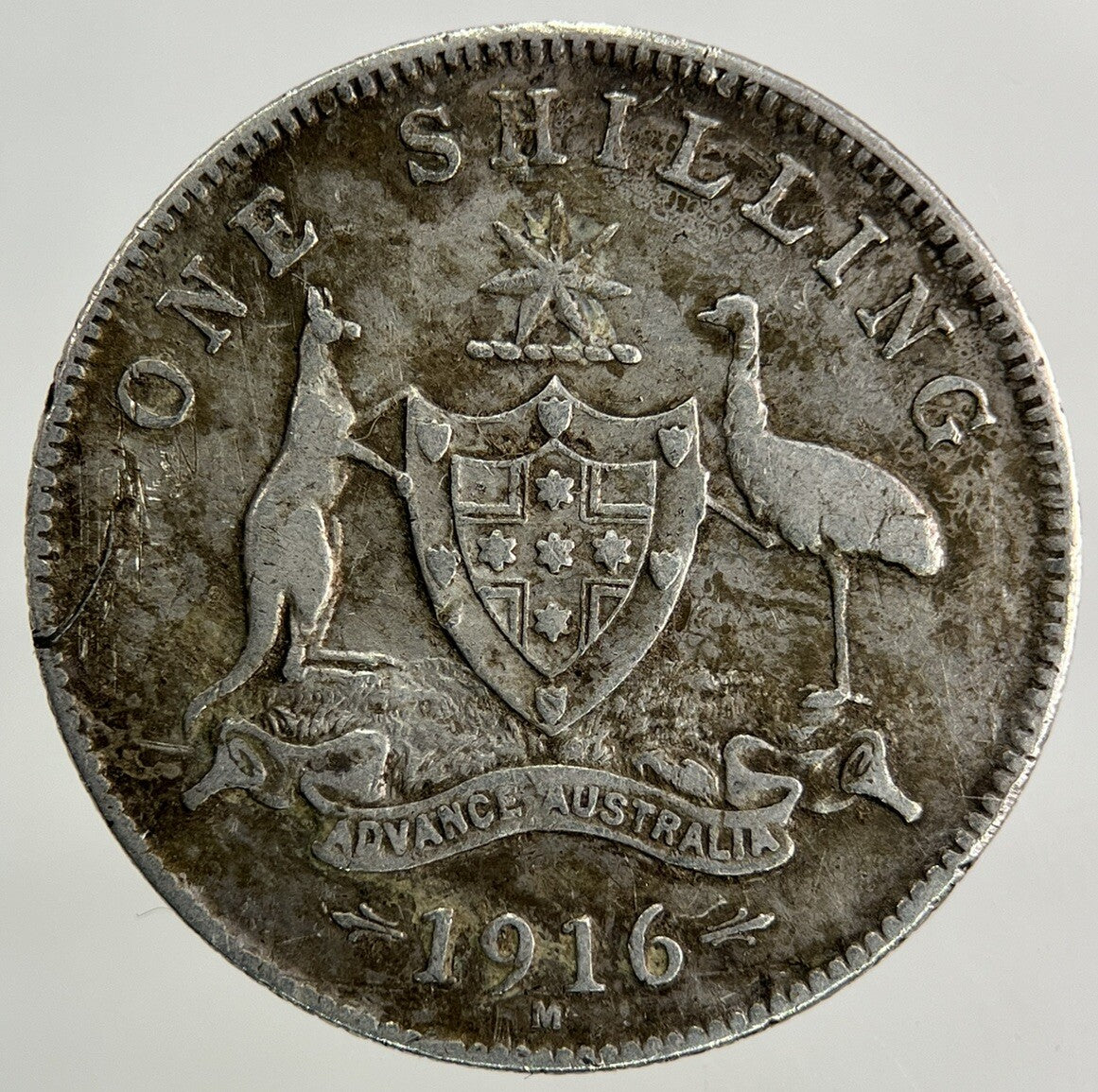 1916 - M Australia One Shilling Silver Coin | Fine Collectable Grade