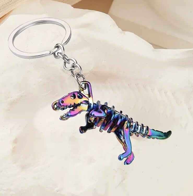 Metal Multicoloured T - Rex Dinosaur Shaped Keyring Premium Keychain Gift UK
