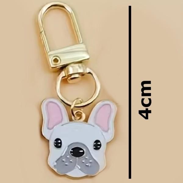 Mini Metal White Cute French Bulldog Dog Charm Keyring Keychain Gift UK