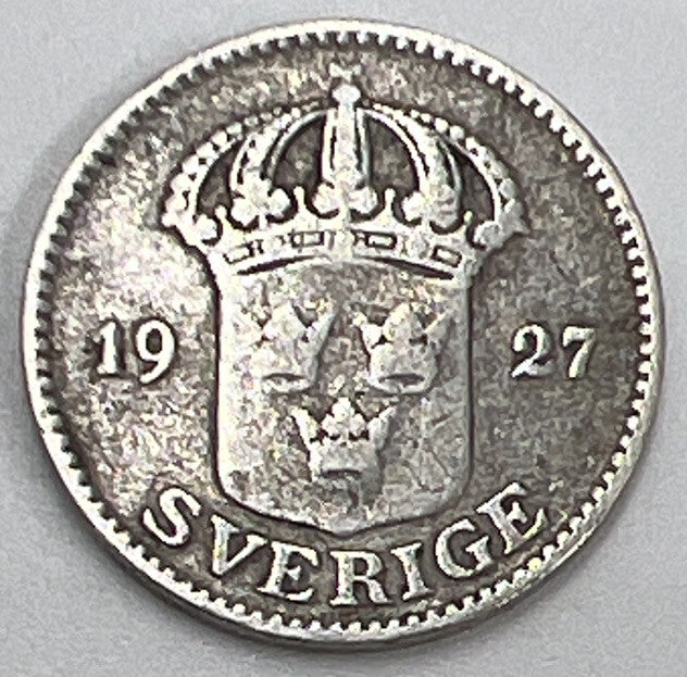 1927 - W Sweden 25 Ore Silver Coin | Collectable Grade | a551