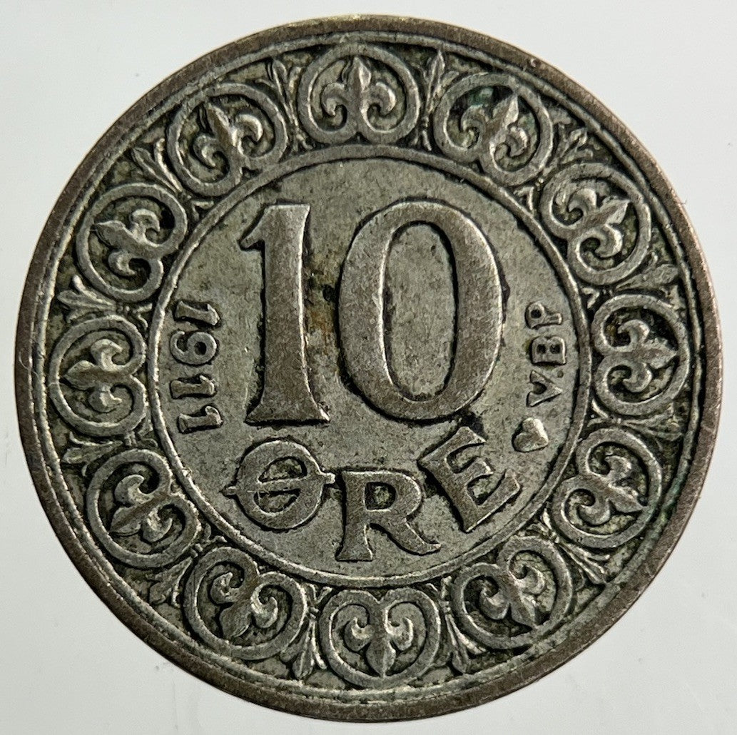1911 Denmark 10 Ore Silver Coin | Fine Collectable Grade
