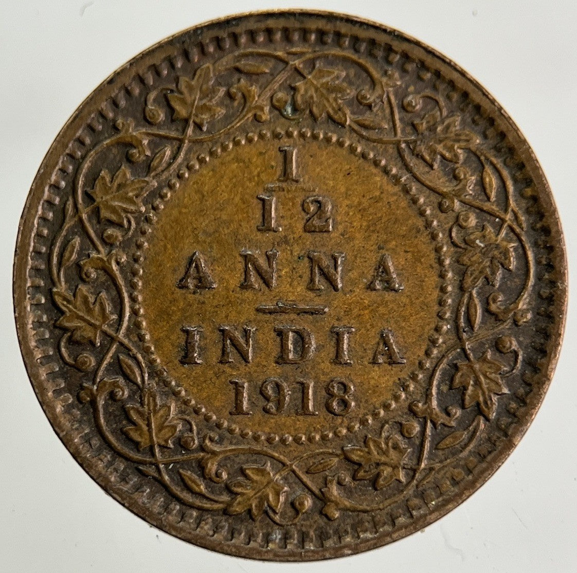 1918 India 1/12 Anna Coin | Fine Collectable Grade