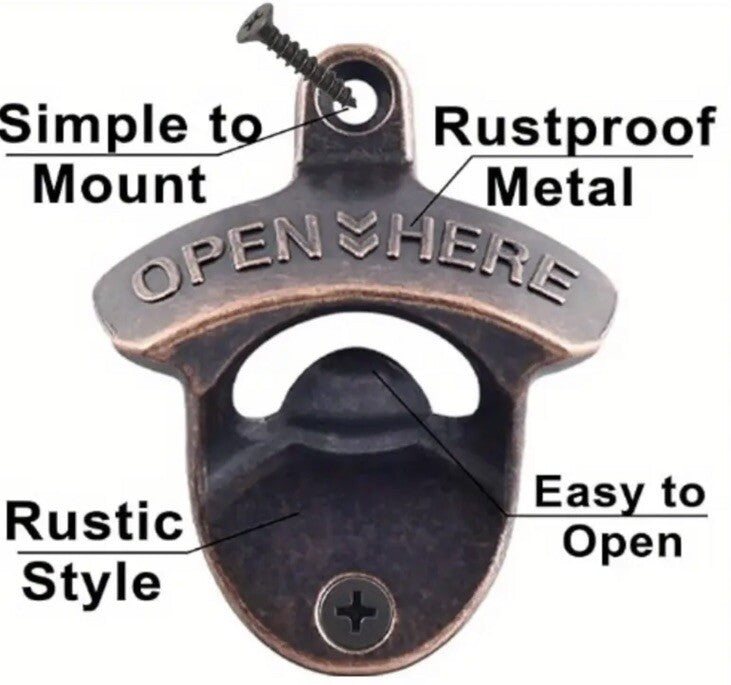 Metal Wall Mounted Beer Bottle Opener Traditional Pub Design / Rustic Retro