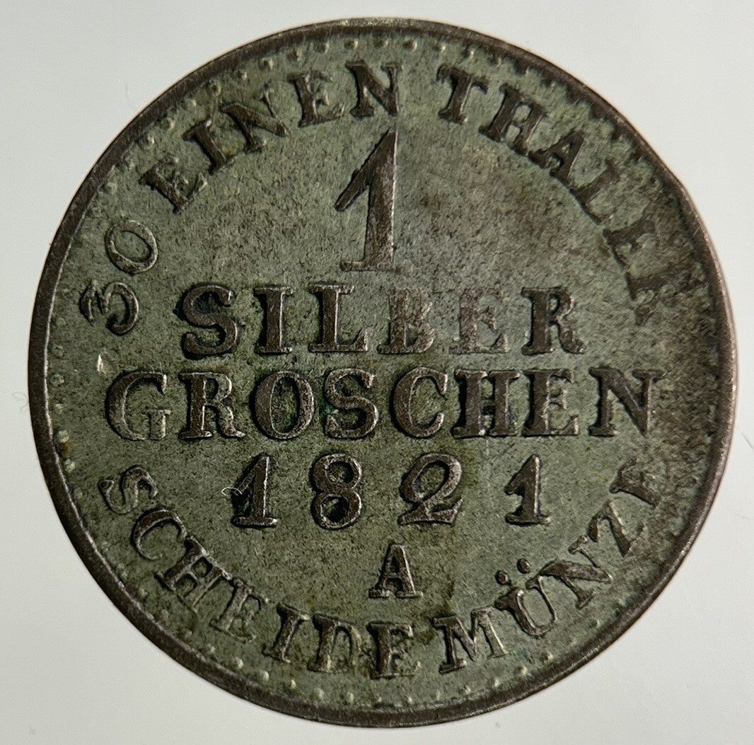 1821 Germany German States 1 Groschen Silver Coin | Fine Collectable Grade