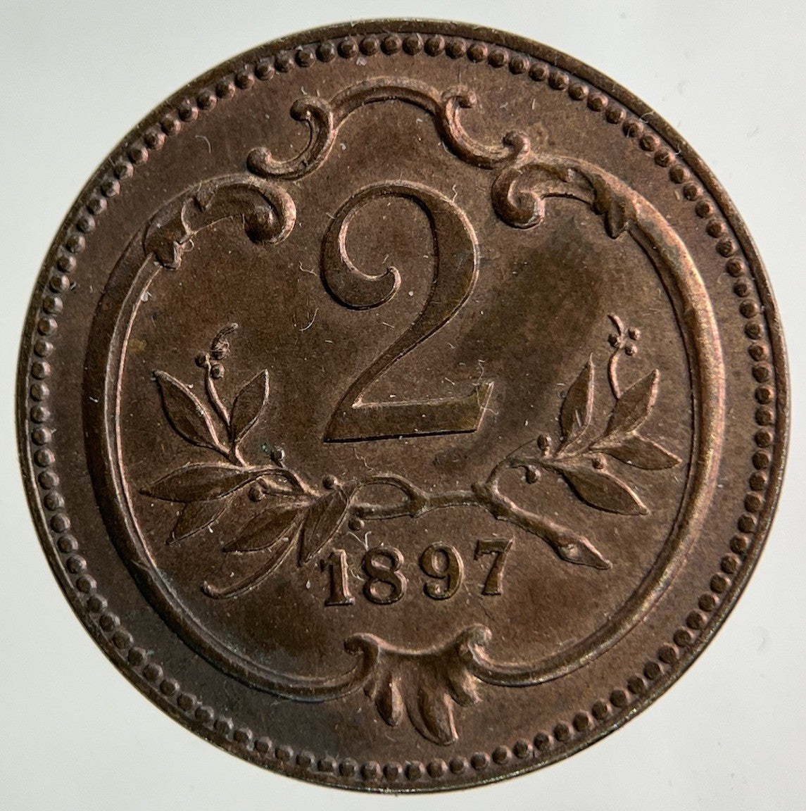 1897 Austria 2 Hellers Coin | Very Fine Grade