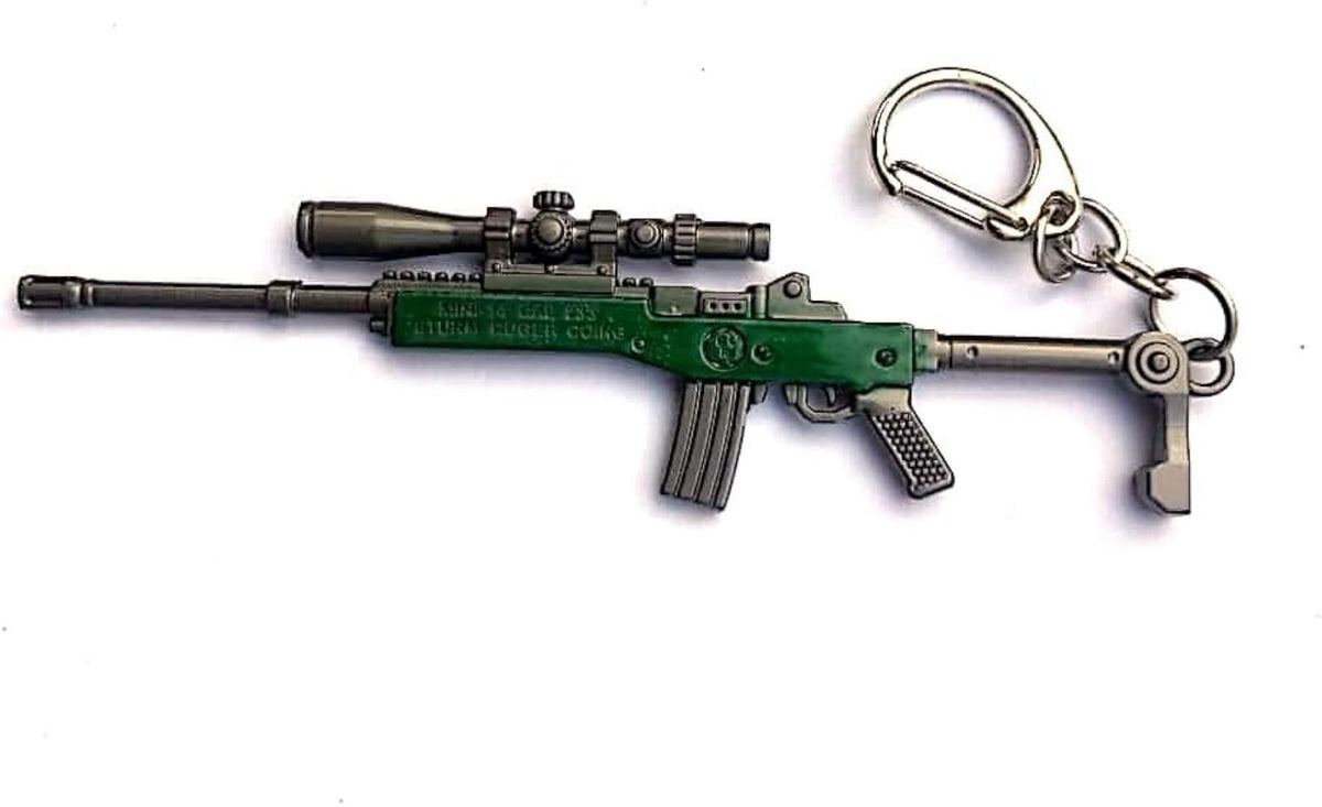 Mini Metal Green Assault Rifle With Scope Gun Keyring Premium Keychain Gift UK