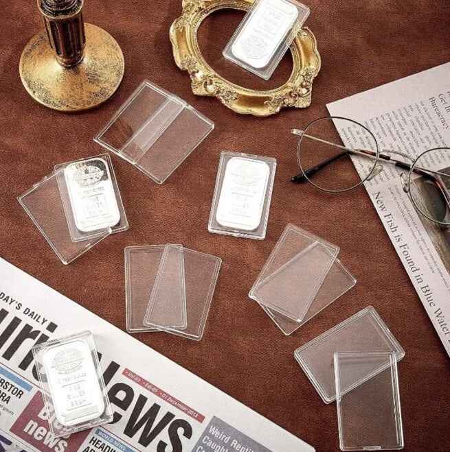 2 x Silver Bullion Bar Coin Transparent Clear Protective Capsule - 5cm x 3cm