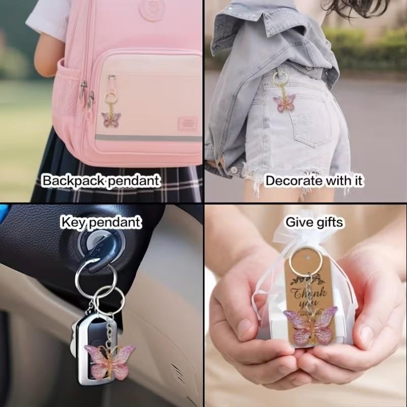 Mini Cute Purple & Gold Butterfly Keyring Premium Keychain Gift UK