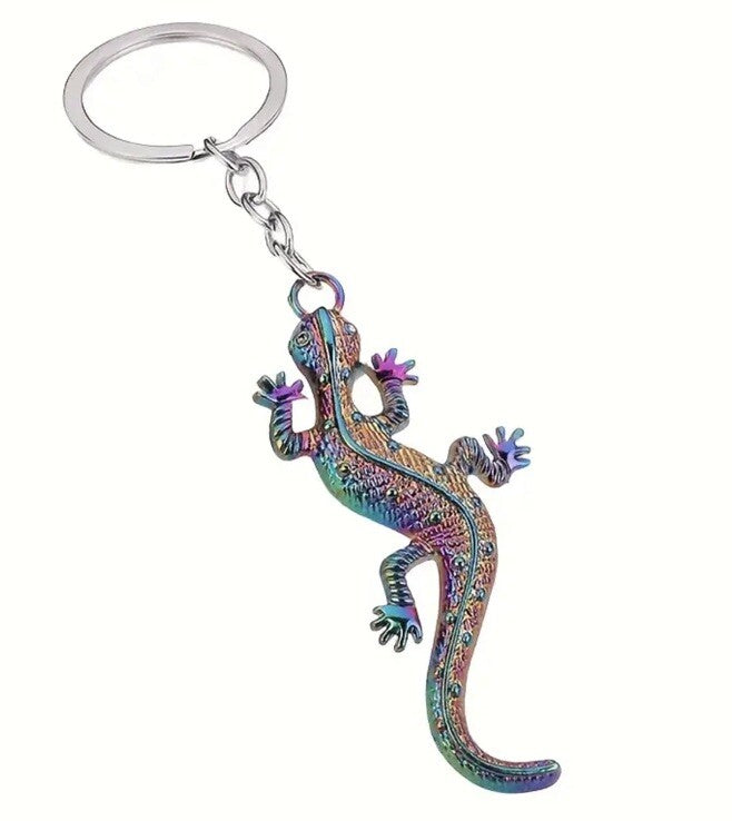 Multicoloured Metal Lizard Shaped Keyring Premium Keychain Gift UK