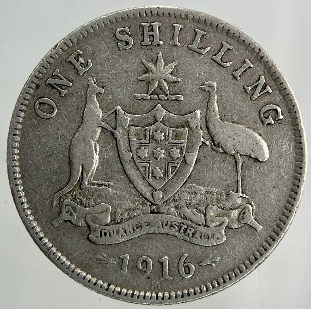1916 - M Australia One Shilling Silver Coin | Fine Collectable Grade