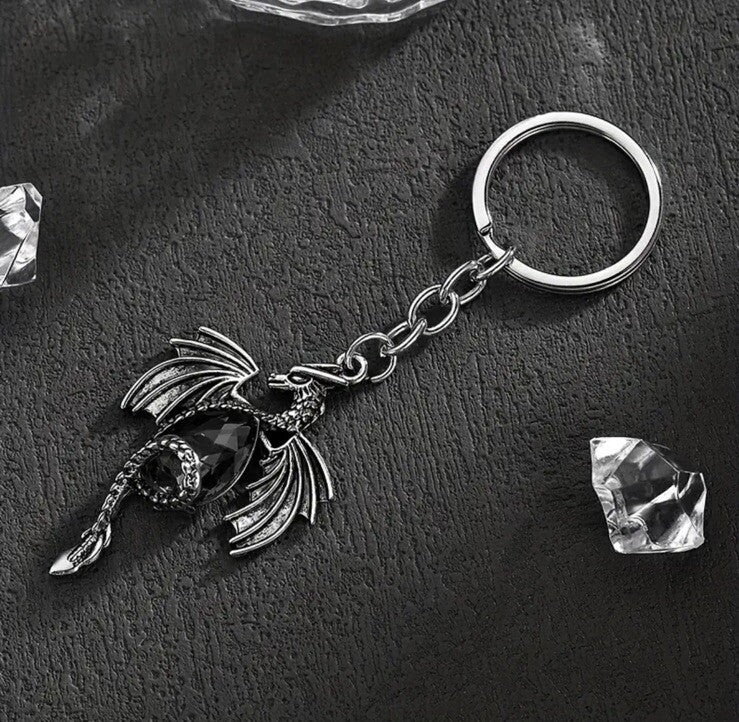 Metal Dragon With Glass Gem Stone Shaped Keyring Premium Keychain Gift UK
