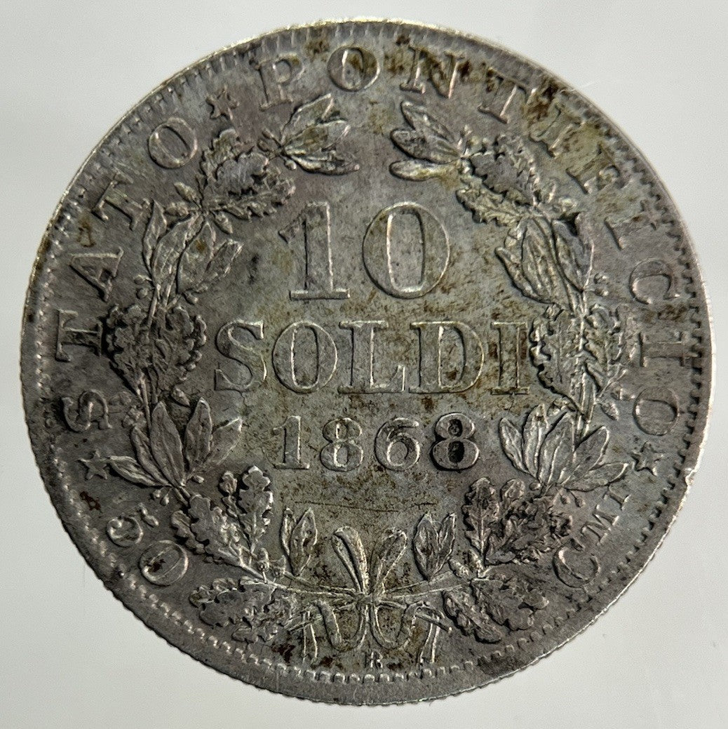 1868 Italy Papal States 10 Soldi Silver Coin | Very High Grade