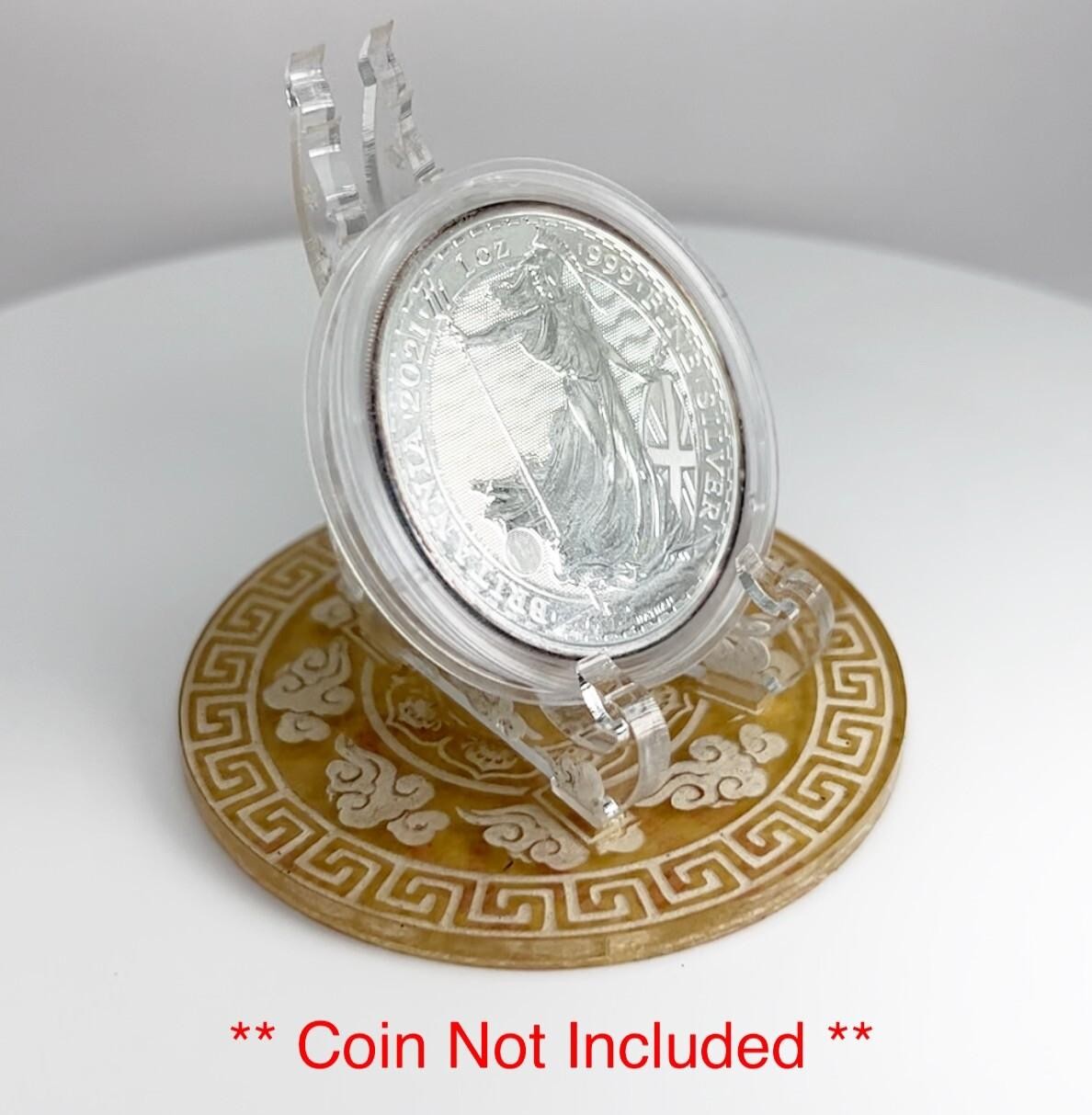 Clear Tiger & Clouds Themed 1oz Silver Gold Coins / Amulet / Medal Display Stand
