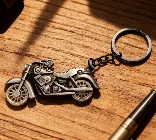 Mini Metal Classic Motorbike With Turning Wheels Keyring Keychain Gift UK