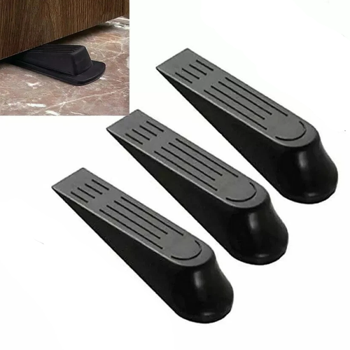 3x Black Hard Rubber Wedge Door Stops Heavy Duty Home Office Floor Stopper Stops