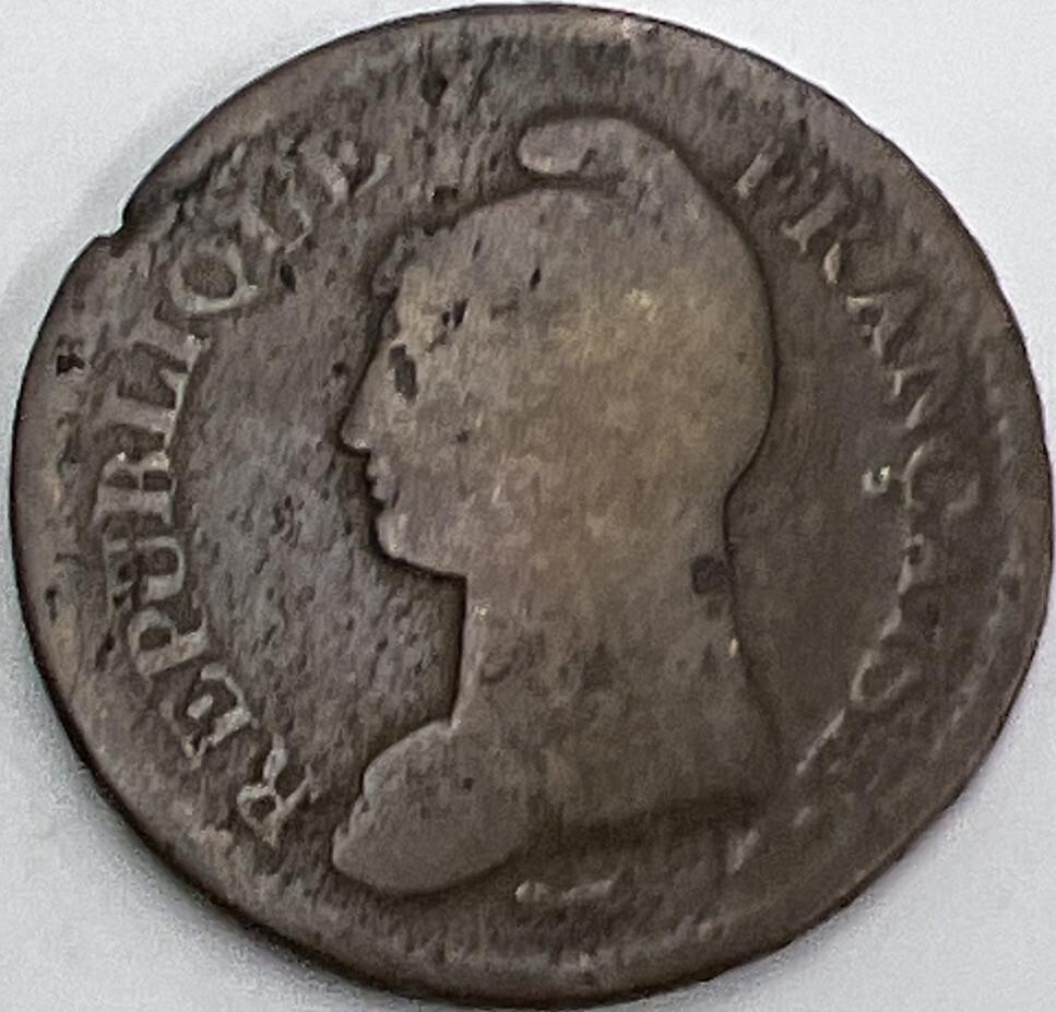 France Un Dacime Lan 7 Copper Coin | Fair Grade