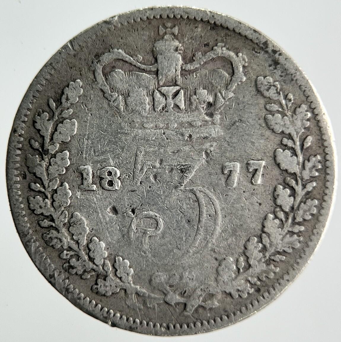 1877 Young Head Victoria Threepence Silver Coin | Collectable Grade | a4057