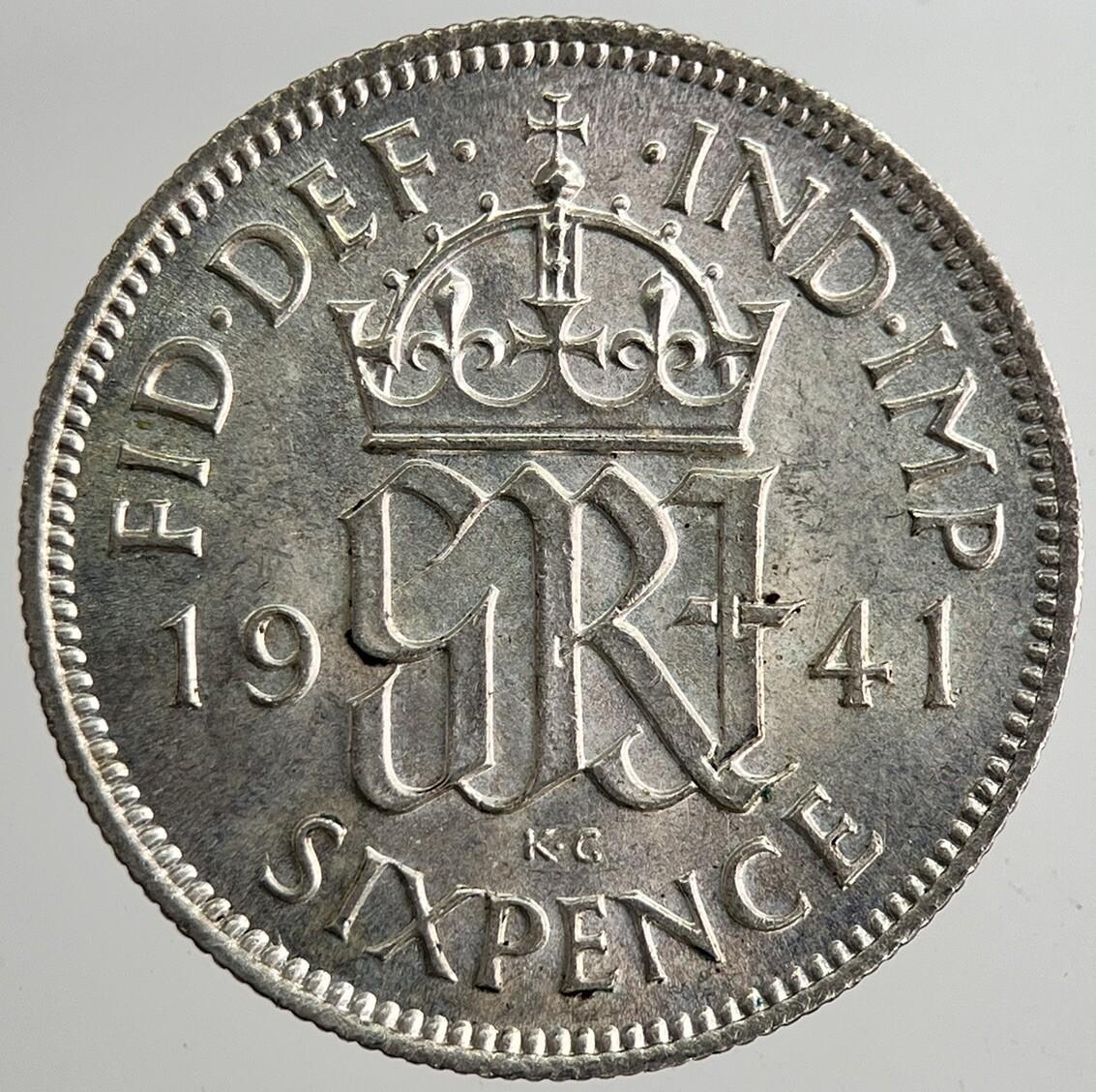 1941 George VI British Sixpence Silver Coin | Very Fine Grade | a8338