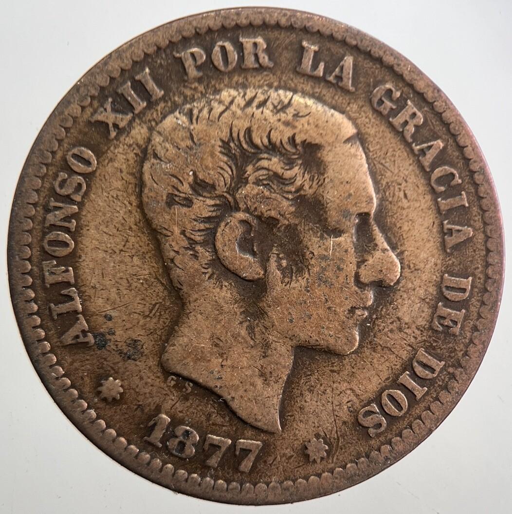 1877 Spain Cinco 5 Centimos Coin | Collectable Grade | a7715