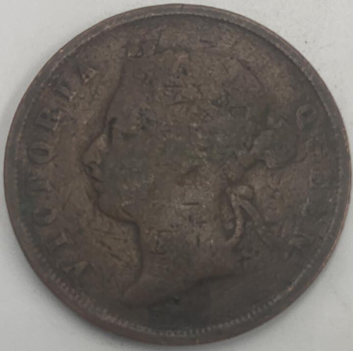 1885 1 Cent Settlement Straights | Copper Coin | Victoria | Worn Grade | a525