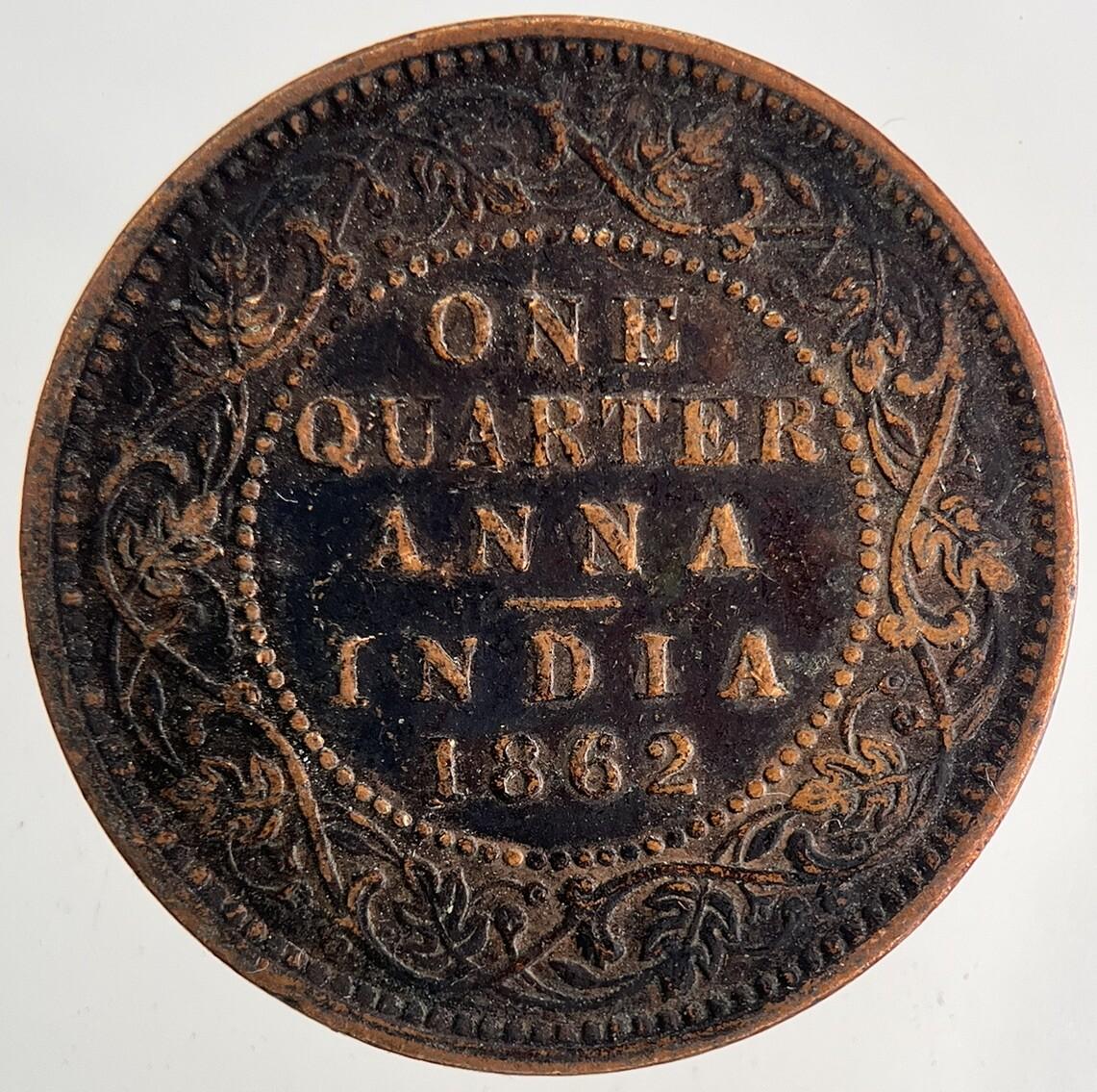 1862 India 1/4 Quarter Anna Coin | Fine Collectable Grade | a7444