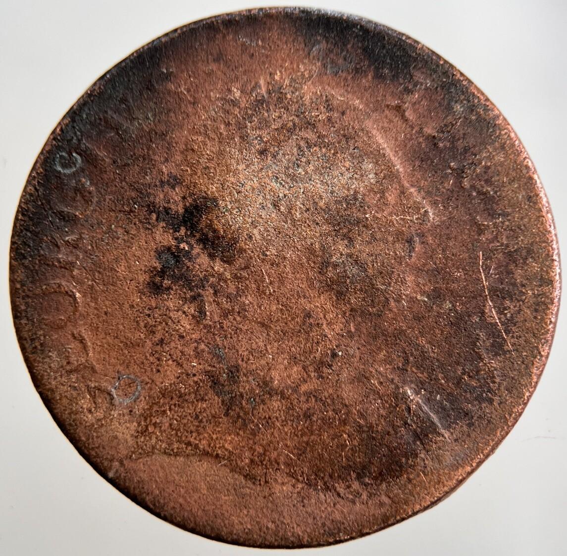 1777 George 3rd III Half-Penny British Coin | Worn Grade