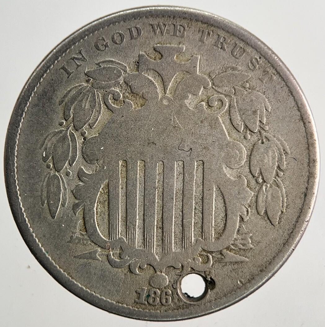 1868 US USA Shield 5 V Cents Coin | Fine Collectable Grade | a9519