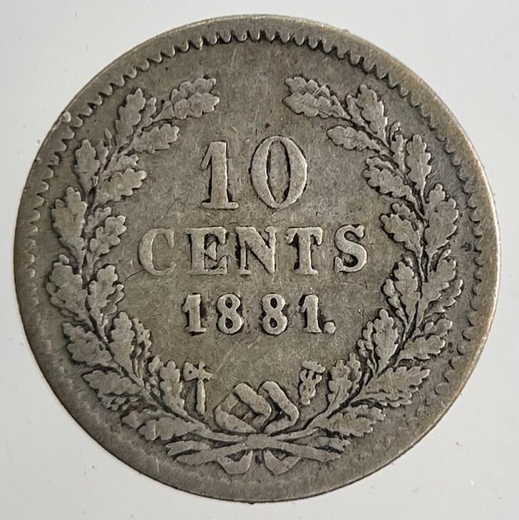 1881 Netherlands 10 Cents Silver Coin | Fine Collectable Grade | a9593