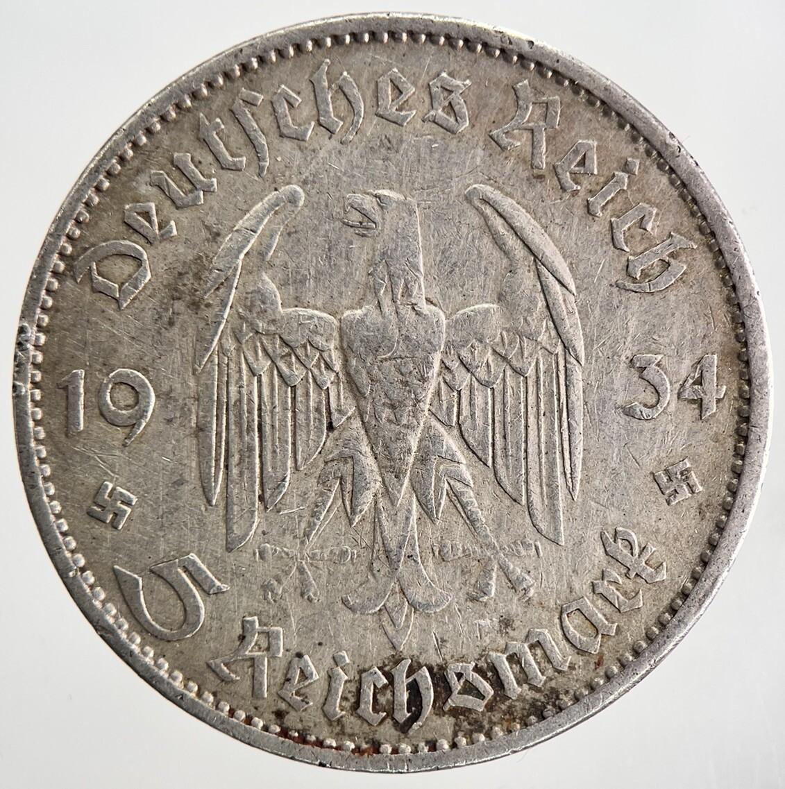 1934-A Germany 5 Mark Silver Coin | Fine Collectable Grade | a9775