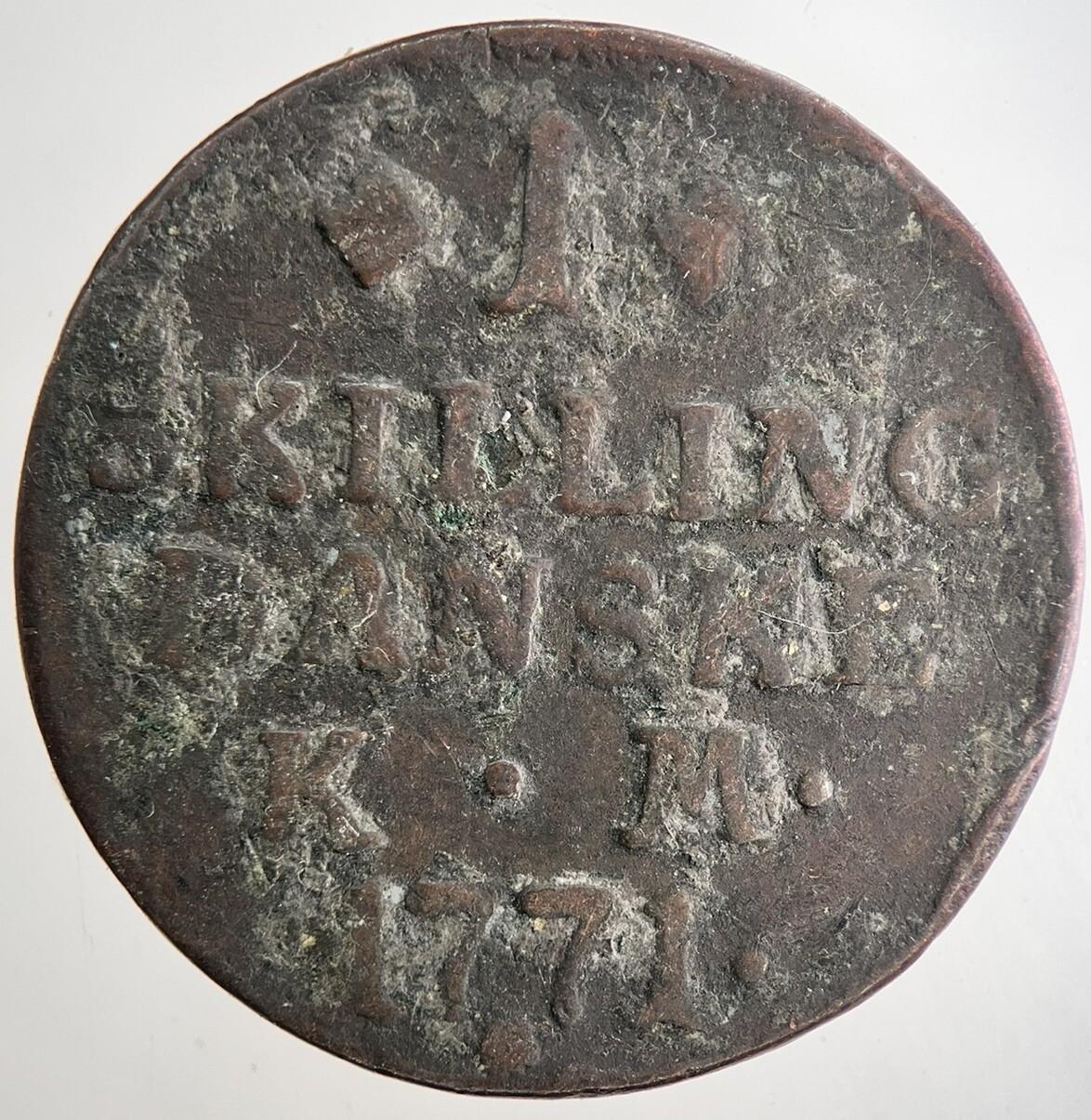 1771 Denmark 1 Skilling Danske Coin | Fine Collectable Grade | a9691