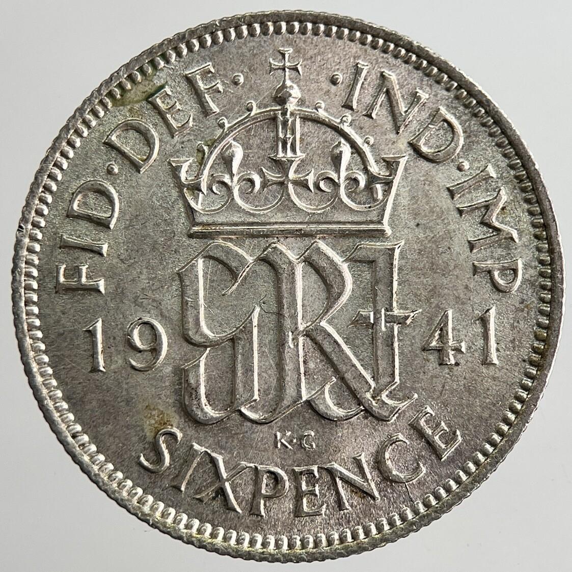 1941 George VI British Sixpence Silver Coin | Very Fine Grade