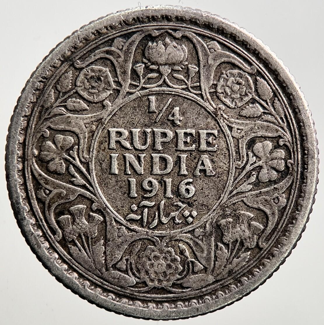 1916 1/4 Rupee India Silver Coin | Fine Collectable Grade | a1303