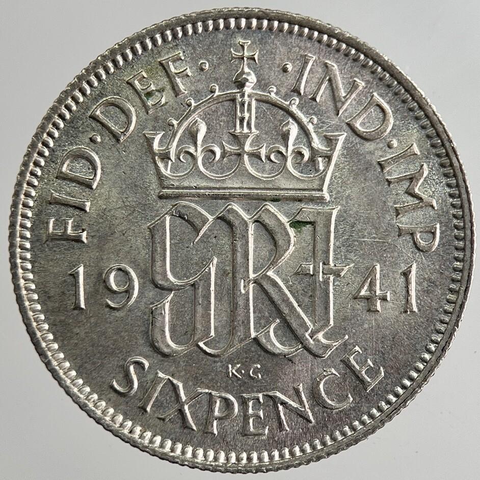 1941 George VI British Sixpence Silver Coin | Very Fine Grade