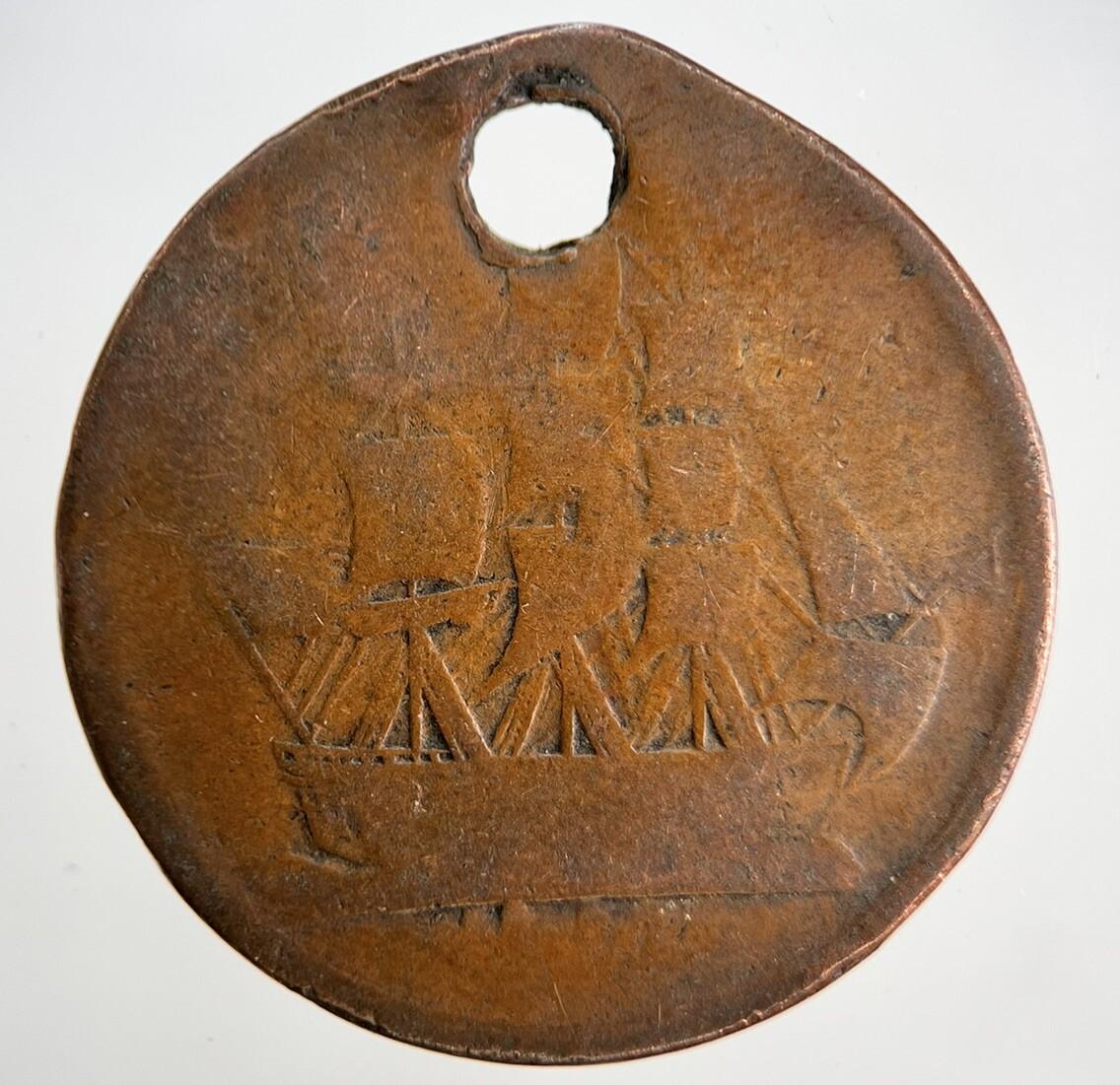 1812 Lower Bas Canada Breton Ship Breton Half-Penny Token | Fair Grade | a1829