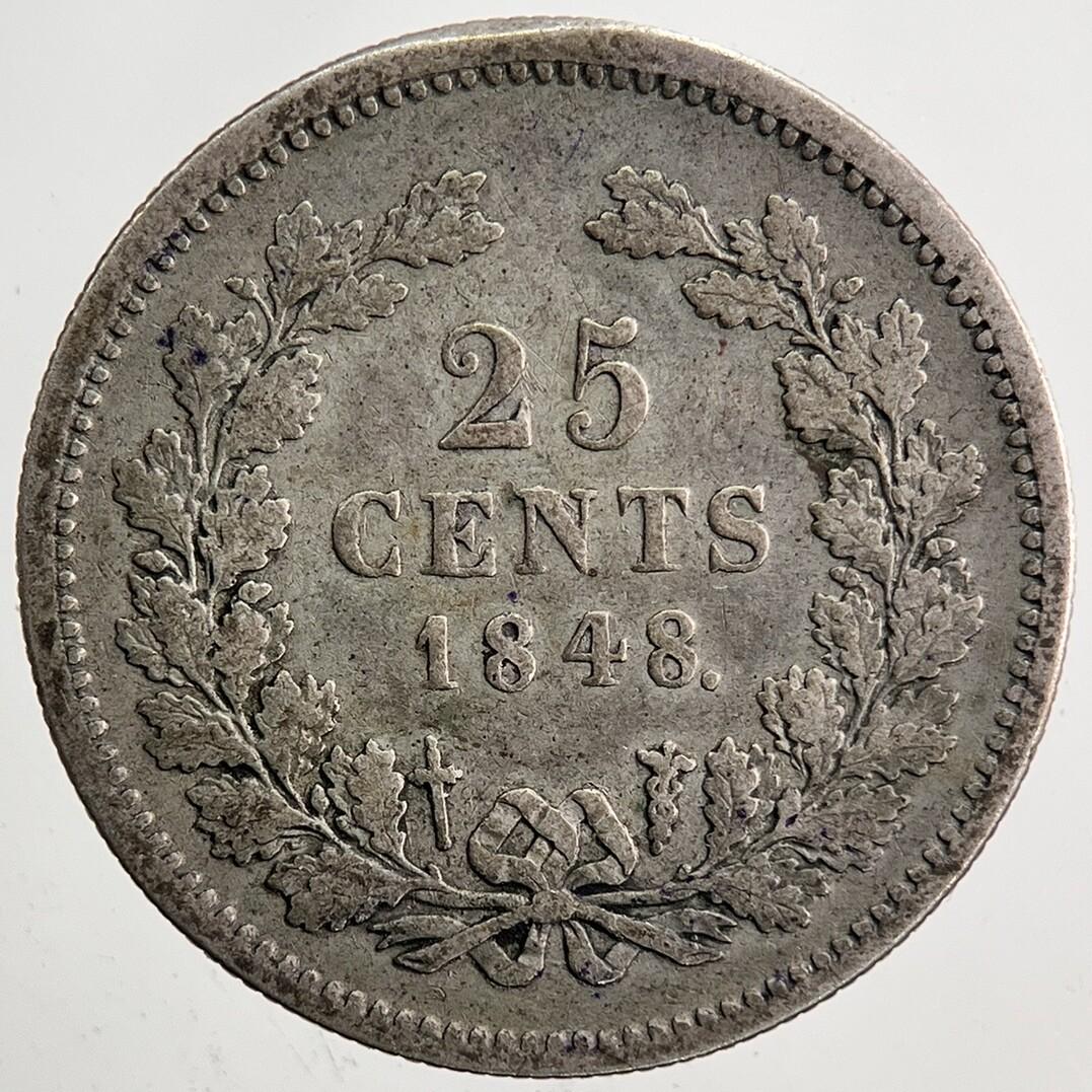 1848 Netherlands 25 Cents Silver Coin | Collectable Grade | a5432