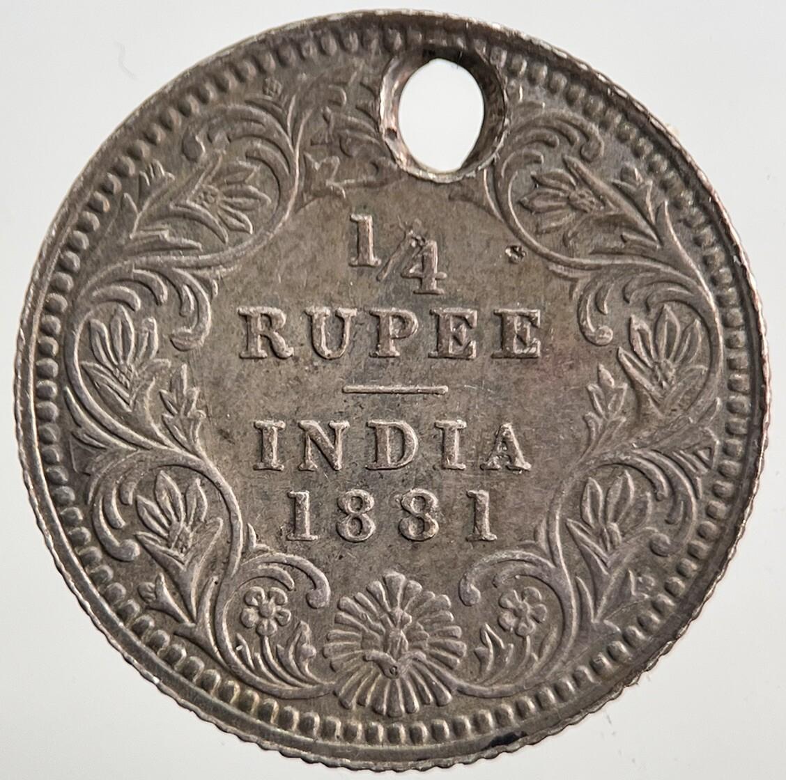 1881 India 1/4 Quarter Rupee Silver Coin | Very High Grade | a5374