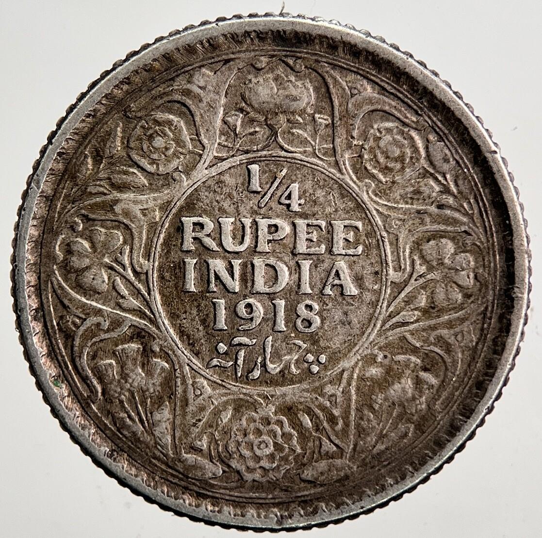 1918 India 1/4 Quarter Rupee Silver Coin | Fine Collectable Grade a5425