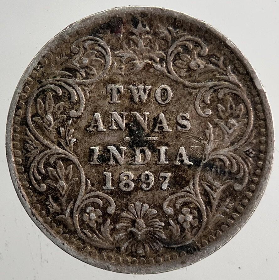 1897 India 2 Two Anna Silver Coin | Very High Grade | a5431