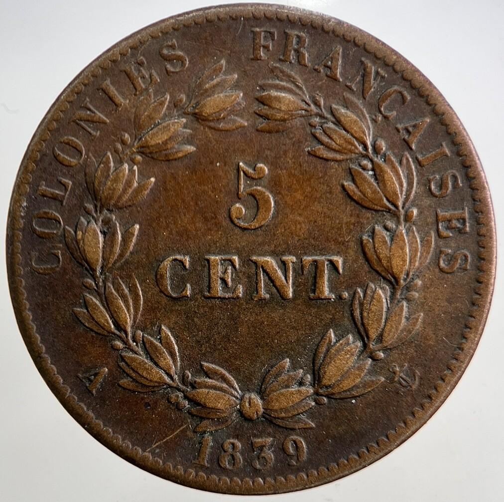 1839 France Cinq 5 Centimes Cents Coin | Fine Collectable Grade | a5381