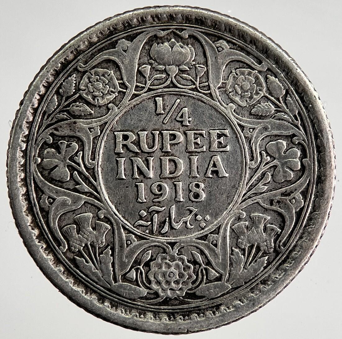 1918 India 1/4 Quarter Rupee Silver Coin | Fine Collectable Grade | a8455