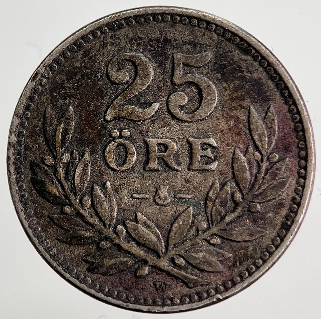 1917 Sweden 25 Ore Silver Coin | Fine Collectable Grade | a8406