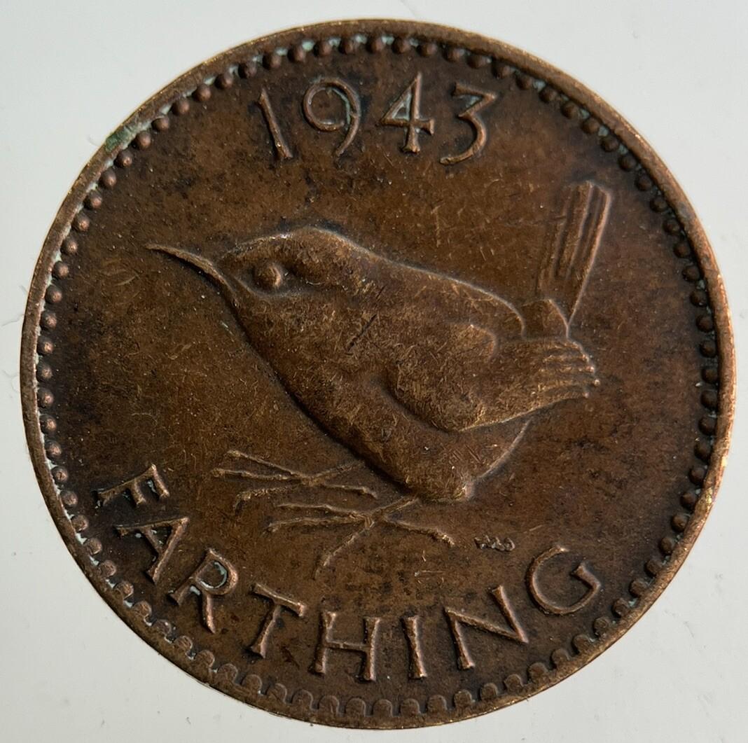 1943 George VI Wren Farthing Coin | Very High Grade
