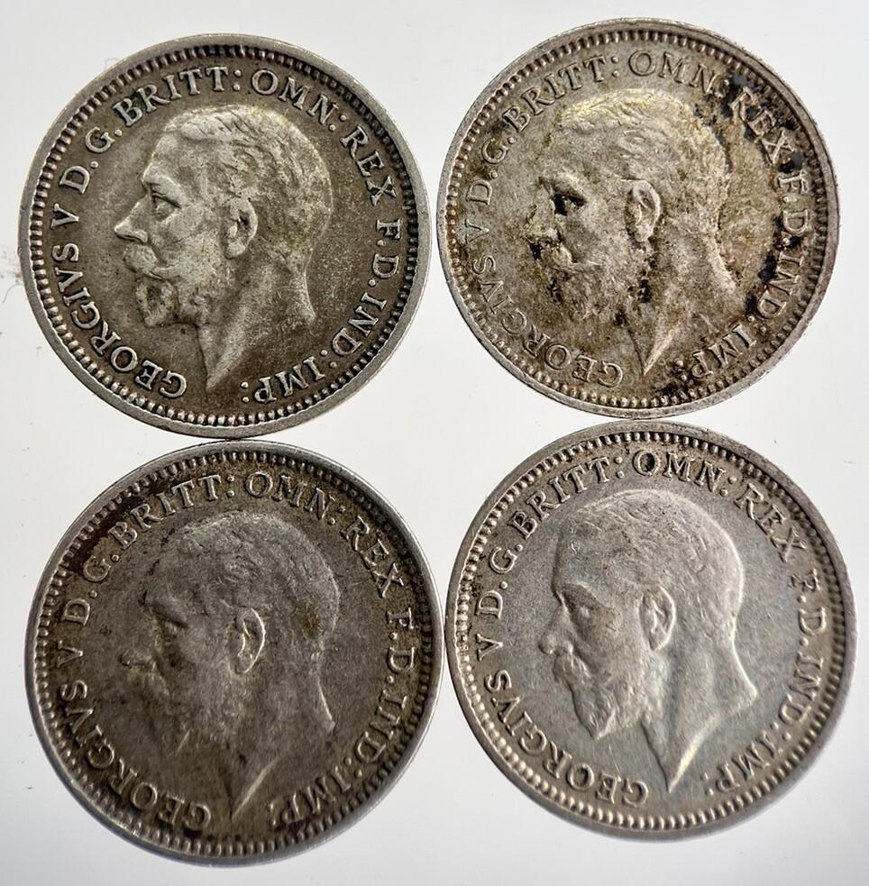 1933/34/35/36 George V Threepence Silver Coins | Very High Grade | a8744