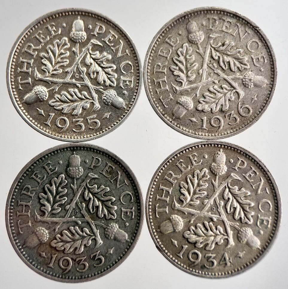 1933/34/35/36 George V Threepence Silver Coins | Very High Grade | a8737