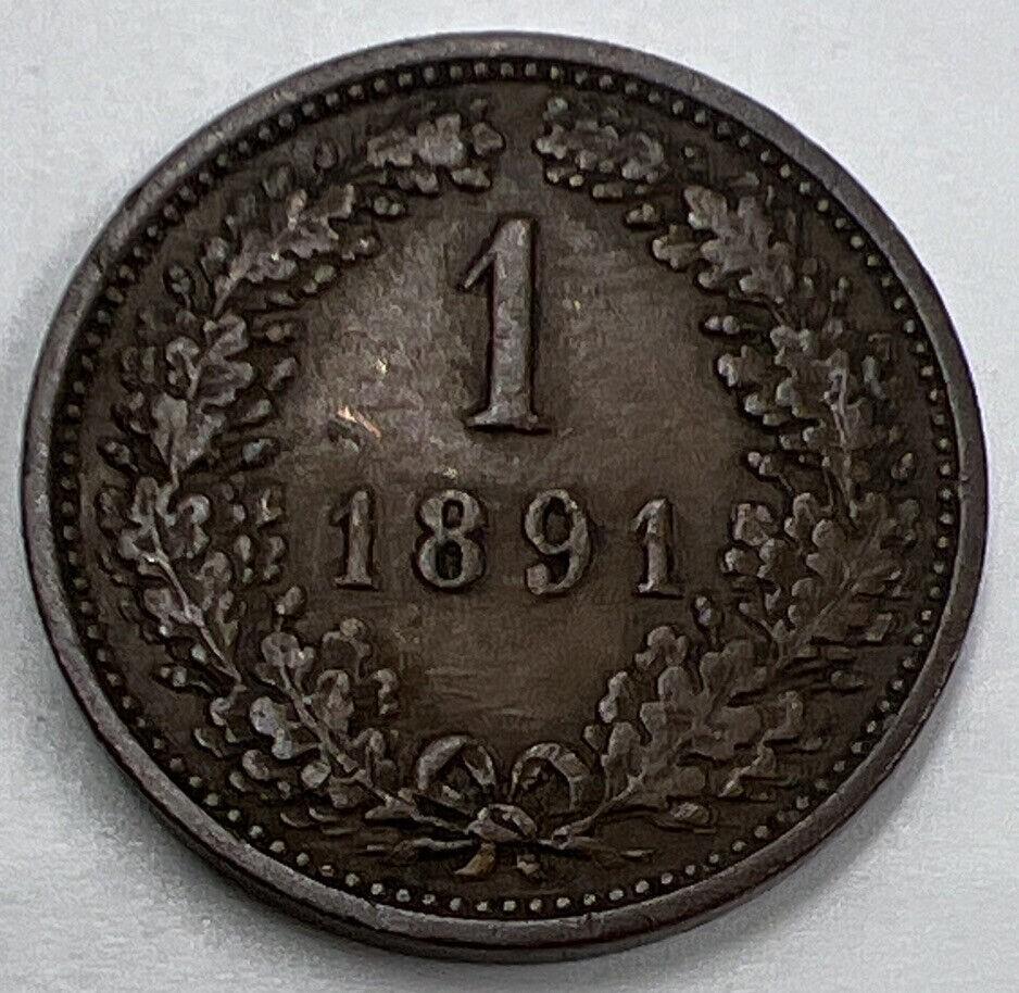 1891 Austria 1 One Kreuzer Coin | Fine Collectable Grade