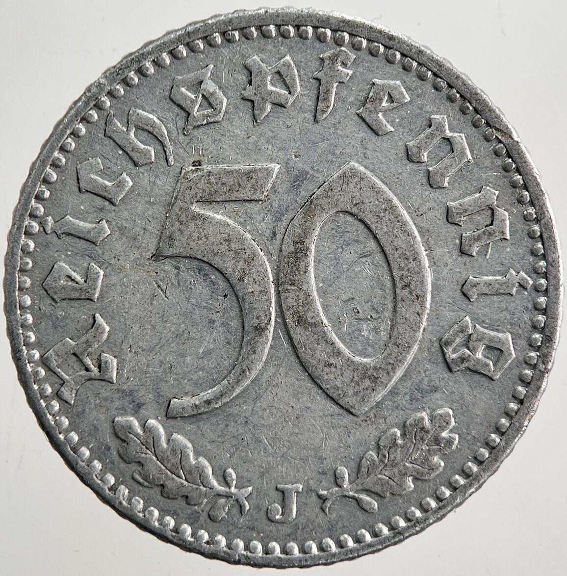 1941-J Germany Nazi 50 Pfennig Coin | Very High Grade