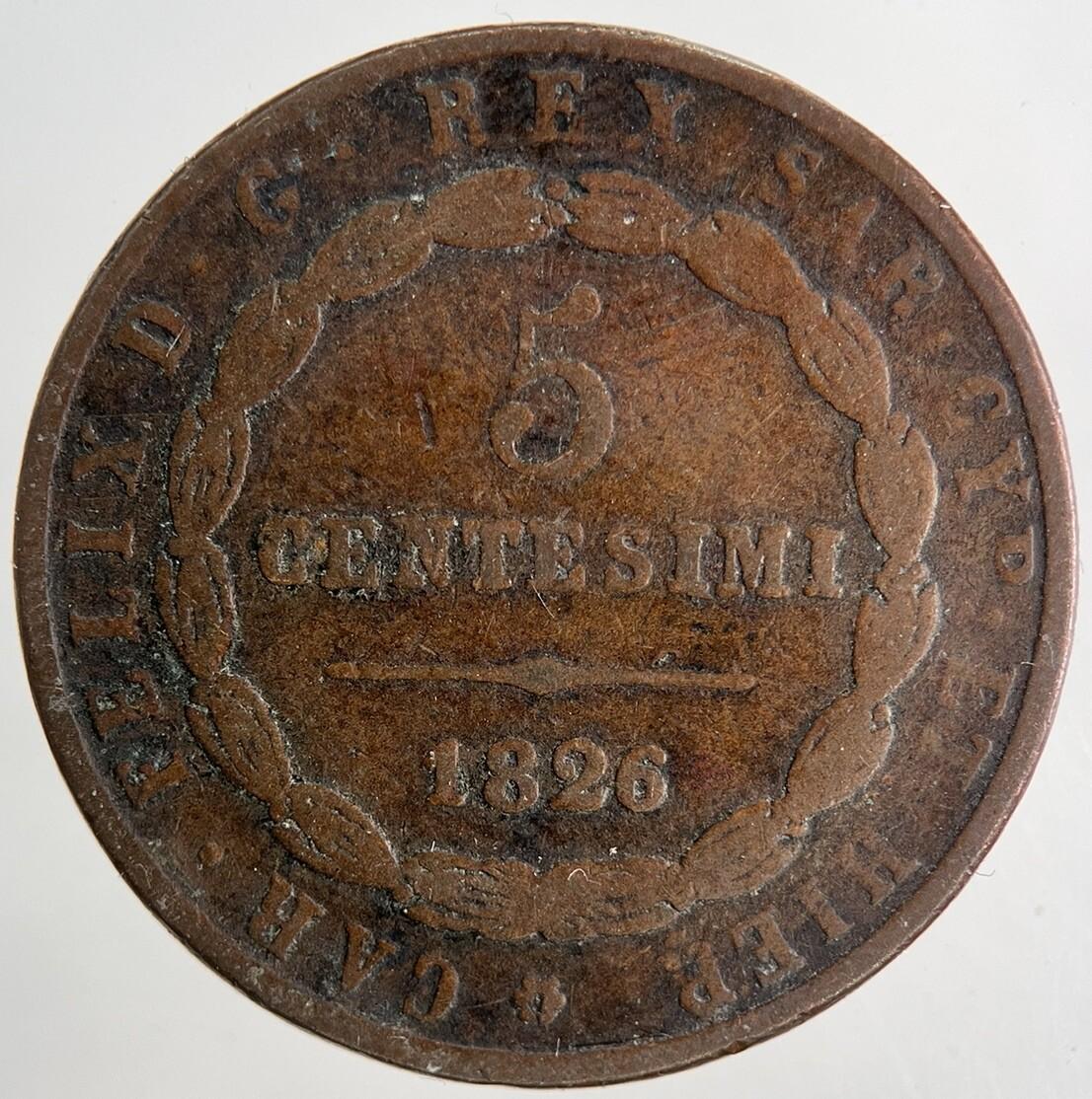 1826 Italy 5 Centesimi Coin | Collectable Grade | a9116